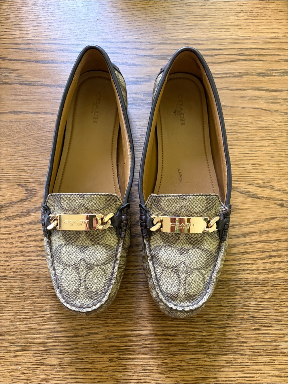 Coach Brown Signature Canvas Loafers with Gold Hardware - Picture 4 of 5